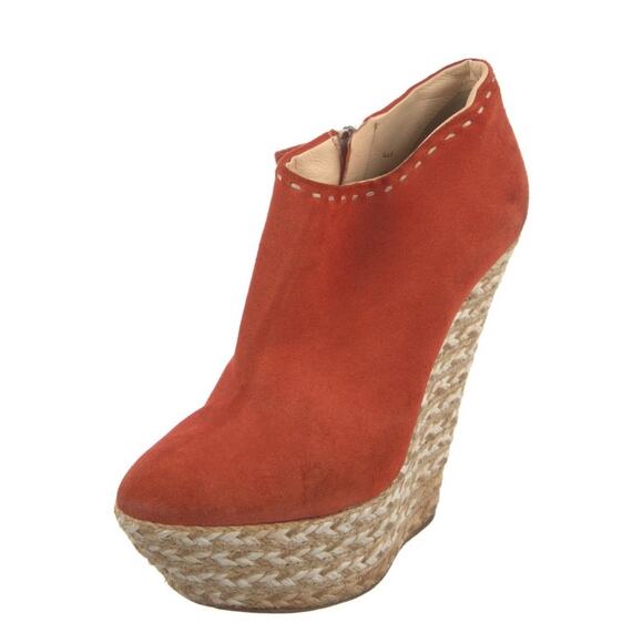 Giuseppe ZANOTTI Orange Rust Suede Platform Wedge Ankle Booties Size IT 37 US 7 - Picture 1 of 5